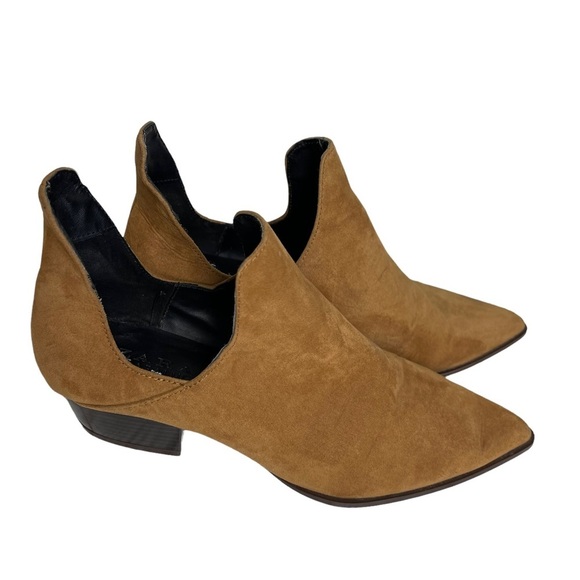 Zara Trafaluc Brown Cut Out Faux Suede Slip On Booties Size 37 US 6.5 - Picture 1 of 11